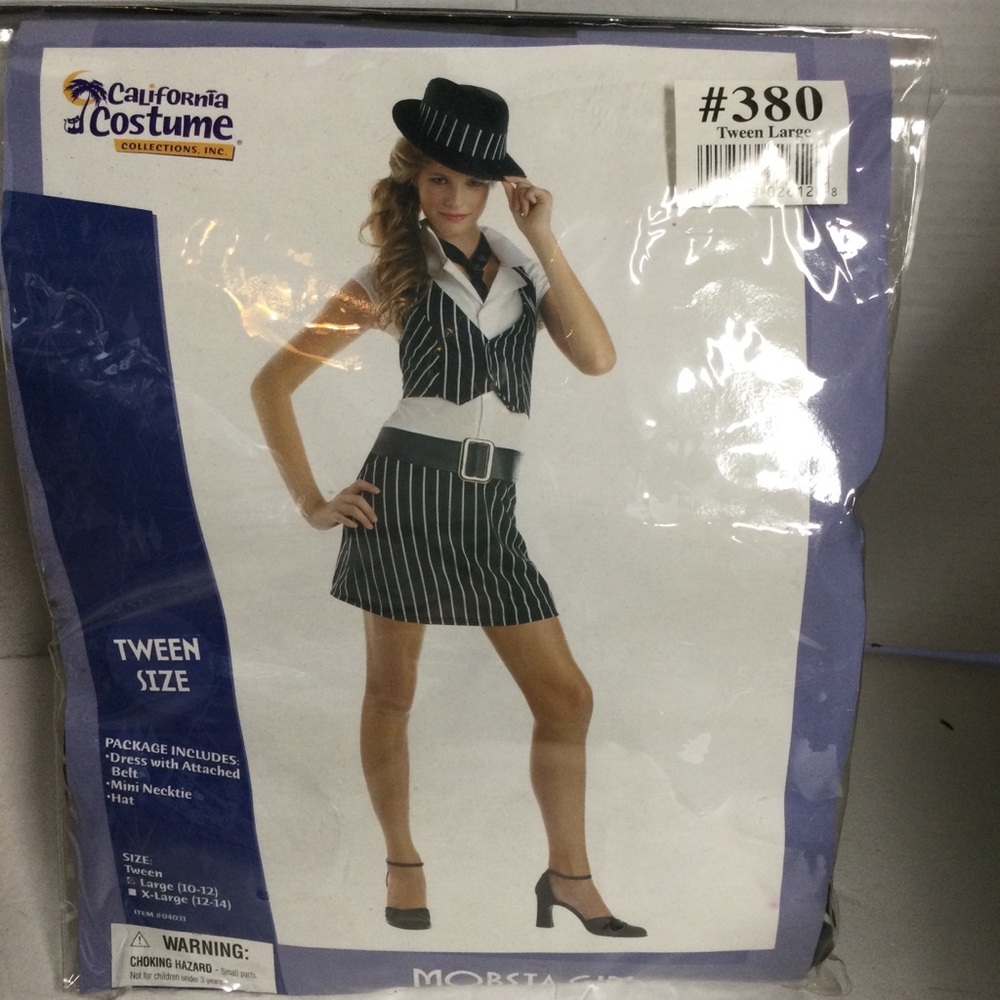 California Costume Mobsta Girl Pinstripe Gangster 3 pc Outfit Sz L 10/12